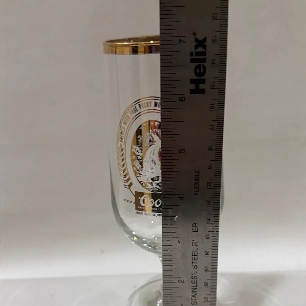 Coors Beer Bar Glass Pure Rocky Mountain Spring 12 Oz Clear Gold Rim 7 In Tall